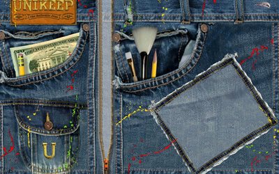 brush, dollar, pencil, jeans, texture