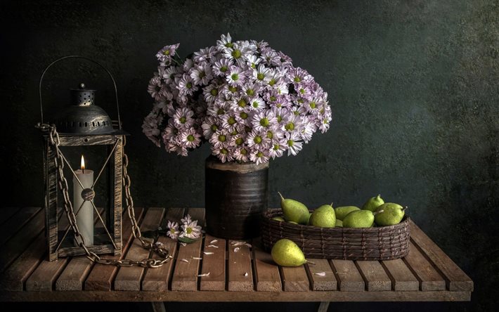 chrysanthemum, the pears, lamp