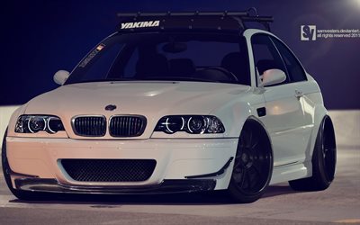 BMW M3, E46, stance, tuning, white M3, BMW