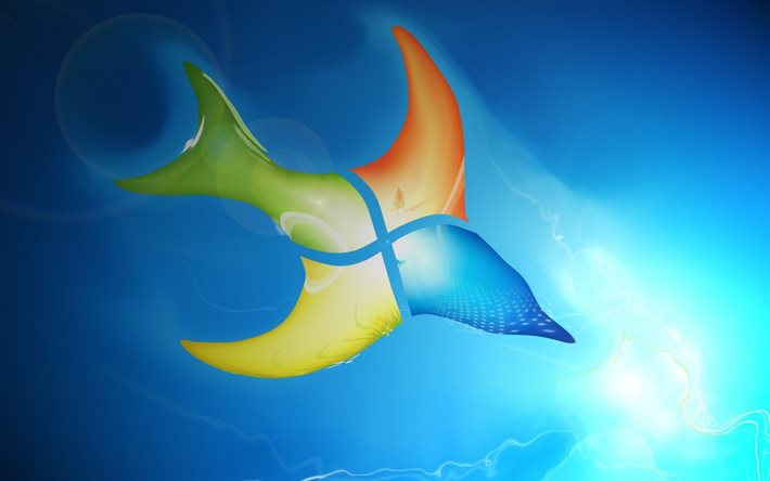 Windows 7, sfondo blu, pesce, Windows Seven, Se7en