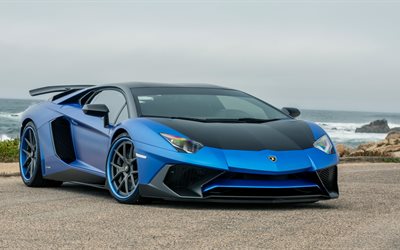 Lamborghini Aventador, 2016 los coches, Vorsteiner, tuning, azul Aventador, supercars, Lamborghini