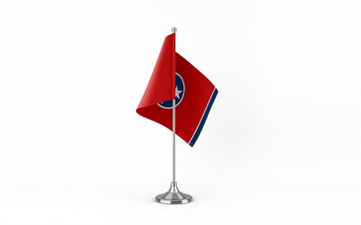4k, テネシーテーブルフラグ, 白色の背景, テネシー州の旗, テネシー州のテーブルフラグ, メタルスティックのテネシーフラグ, アメリカの国旗, テネシー, アメリカ合衆国