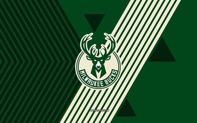 ミルウォーキーバックスのロゴ, 4k, アメリカのバスケットボールチーム, 緑色のラインの背景, ミルウォーキーバックス, nba, アメリカ合衆国, 線画, ミルウォーキーバックスエンブレム, バスケットボール