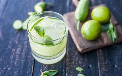 mojito, refreshing drinks, mint and lime, ice cubes, summer drinks, mojito in a glass