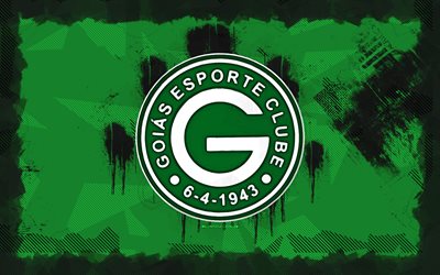 شعار goias ec grunge, 4k, دوري الدراسية البرازيلية, خلفية الجرونج الخضراء, كرة القدم, goias ec emblem, شعار goias ec, goias ec, نادي كرة القدم البرازيلي, goias fc