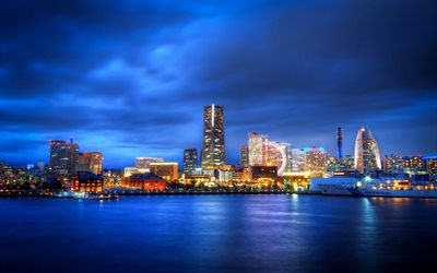 Yokohama, ville de soirée, le port, la préfecture de Kanagawa, Japon