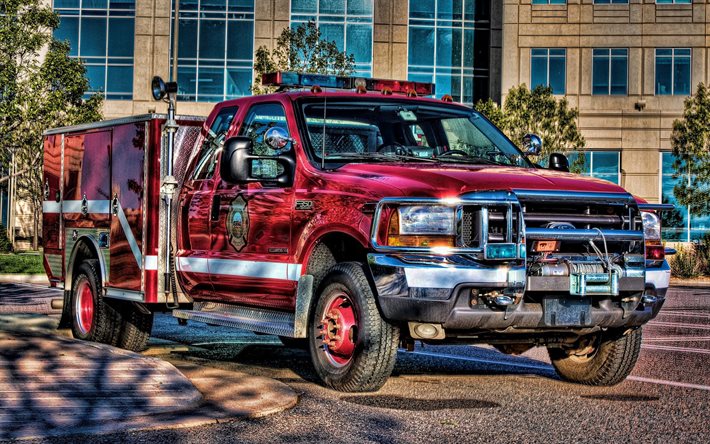 camiones de bomberos, vehículos utilitarios deportivos, Ford F-350, HDR, camionetas, estados unidos