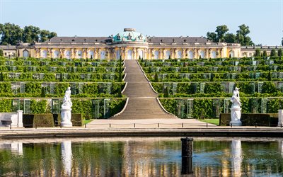Sanssouci palace, Potsdam, Germany, castle, garden, Germany landmarks
