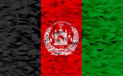 bandera de afganistán, 4k, fondo de polígono 3d, textura de polígono 3d, día de afganistán, bandera de afganistán 3d, símbolos nacionales de afganistán, arte 3d, afganistán