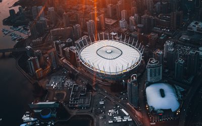 BC Place, evening, sunset, aerial view, Vancouver, BC Place aerial view, Vancouver Whitecaps FC Stadium, football stadium, MLS, Vancouver panorama, British Columbia, Canada, Vancouver Whitecaps FC, MLS stadiums