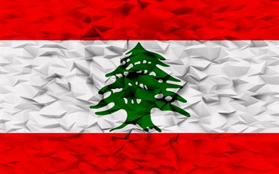 drapeau du liban, 4k, 3d polygone de fond, 3d polygone texture, jour du liban, 3d drapeau du liban, liban symboles nationaux, art 3d, liban, pays d asie