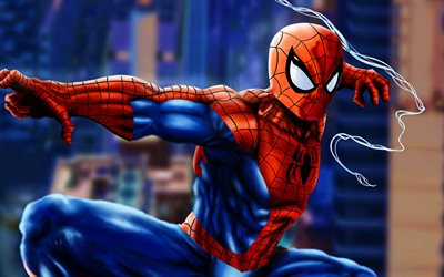 4k, spider-man, la batalla, los cómics de marvel, el arte 3d, los superhéroes, los dibujos animados de spider-man, spiderman, obras de arte, spider-man 4k