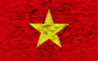 bandera de vietnam, 4k, fondo de polígono 3d, textura de polígono 3d, bandera vietnamita, día de vietnam, bandera de vietnam 3d, símbolos nacionales vietnamitas, arte 3d, vietnam, países de asia