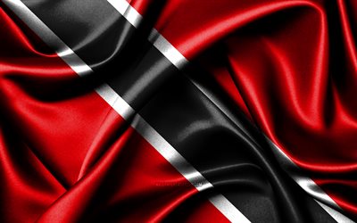bandeira de trinidad e tobago, 4k, países da américa do norte, tecido bandeiras, dia de trinidad e tobago, seda ondulada bandeiras, américa do norte, trinidad e tobago símbolos nacionais, trinidad e tobago