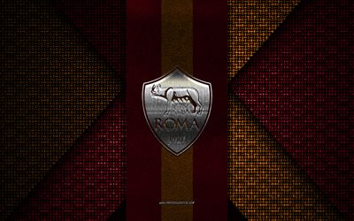 AS Roma, Serie A, burgundy orange knitted texture, AS Roma logo, Italian football club, AS Roma emblem, football, Roma, Italy