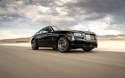 rolls-royce wraith, estrada, movimento, carros de luxo, black wraith