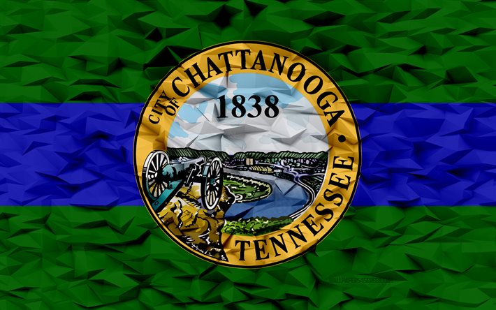 chattanooga, tennessee bayrağı, 4k, amerikan şehirleri, 3d çokgen arka plan, chattanooga bayrağı, 3d çokgen doku, chattanooga günü, 3d chattanooga bayrağı, amerikan ulusal sembolleri, 3d sanat, abd