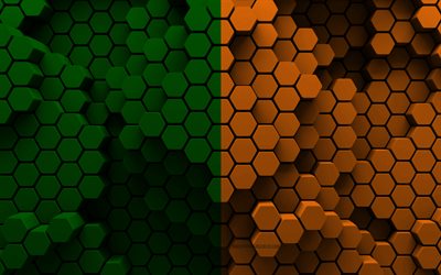 4k, Flag of County Kerry, Counties of Ireland, 3d hexagon background, Day of County Kerry, 3d hexagon texture, Kerry flag, Irish national symbols, County Kerry, 3d Kerry flag, Kerry, Ireland