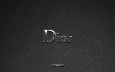 dior-logo, harmaa kivitausta, dior-tunnus, valmistajan logot, dior, valmistajien merkit, dior-metallilogo, kivirakenne