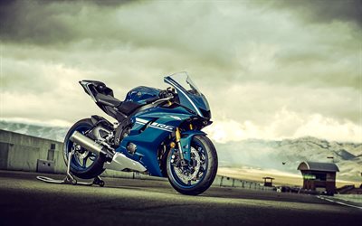 4k, 2022, yamaha r6, moto de course, vue de face, bleu noir yamaha r6, motos sportives japonaises, yamaha