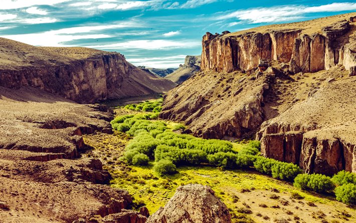 canyon del fiume pinturas, sera, tramonto, fiume, canyon, paesaggio di montagna, santa cruz, patagonia, argentina