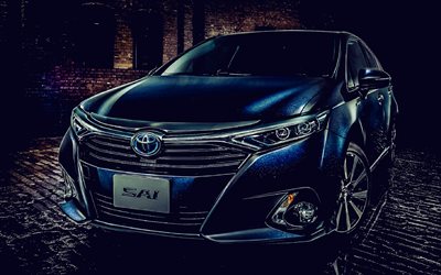 Toyota SAI G Viola, front view, 2016 cars, HDR, darkness, Blue Toyota Sai, 2016 Toyota Sai, japanese cars, Toyota
