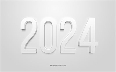 2024 Happy New Year, white background, 2024 greeting card, Happy New Year, white 2024 background, 2024 concepts