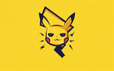 pikachu, 4k, minimal, fankon, pokemon detective pikachu, kreativ, pikachu minimalism, knubbig gnagare, detektiv pikachu