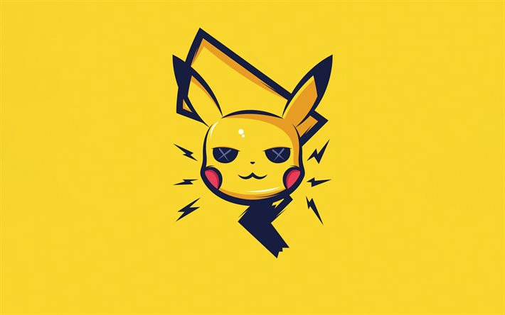 pikachu, 4k, mínimo, admirador de arte, detetive pokemon pikachu, criativo, minimalismo de pikachu, roedor gordinho, detetive pikachu