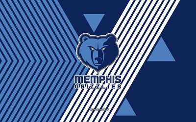 メンフィス・グリズリーズのロゴ, 4k, アメリカのバスケットボールチーム, 青い線の背景, メンフィス・グリズリーズ, nba, アメリカ合衆国, 線画, メンフィス・グリズリーズのエンブレム, バスケットボール