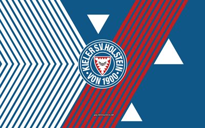 شعار هولشتاين كيل, 4k, فريق كرة القدم الألماني, خلفية الخطوط البيضاء الزرقاء, هولشتاين كيل, البوندسليجا 2, ألمانيا, فن الخط, كرة القدم