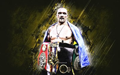 Oleksandr Usyk, Ukrainian professional boxer, World Champion, yellow stone background, Ukraine, IBO, boxing