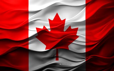4k, kanada bayrağı, kuzey amerika ülkeleri, 3d kanada bayrağı, kuzey amerika, 3d doku, kanada günü, ulusal semboller, 3d sanat, kanada