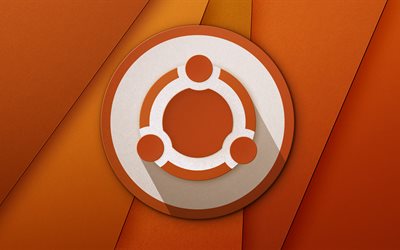 ubuntu, 4k, ロゴ, オレンジ色の背景