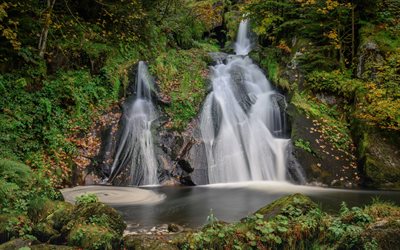 Twin Falls, waterfalls, lake, forest, rocks, stones, Black Forest, Germany