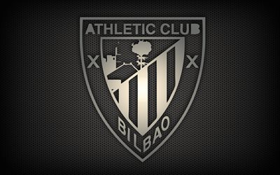 Athletic Bilbao, metal logo, Athletic Bilbao FC, soccer, football, LaLiga, grunge, metal grid