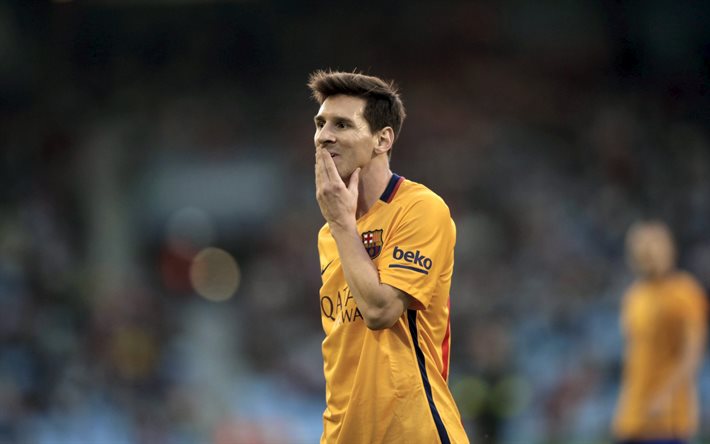 Lionel Messi, el Fútbol, el FC Barcelona, la estrella del fútbol España, La Liga española, Barcelona, Cataluña, naranja uniformes deportivos