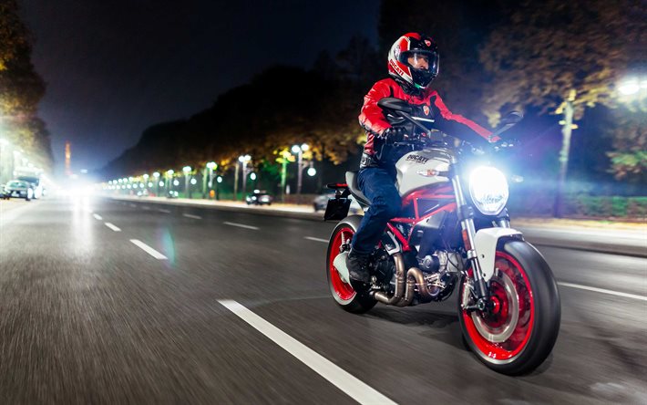 Ducati Monster 797, notte, rider, 2017 bici, motociclista, California, USA, Ducati