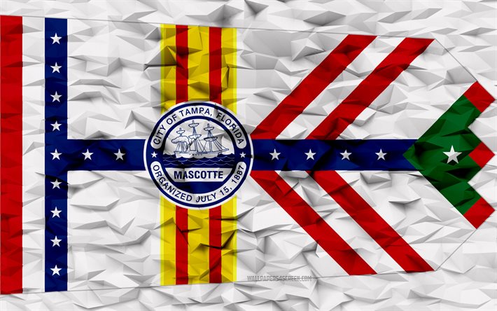 flagge von tampa, florida, 4k, amerikanische städte, 3d-polygon-hintergrund, tampa-flagge, 3d-polygon-textur, tag von tampa, 3d-tampa-flagge, amerikanische nationalsymbole, 3d-kunst, tampa, usa