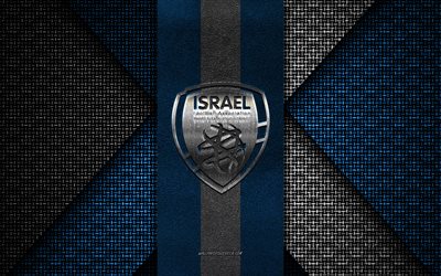seleção israelense de futebol, uefa, textura de malha branca azul, europa, logo da seleção nacional de futebol de israel, futebol, emblema da seleção nacional de futebol de israel, israel