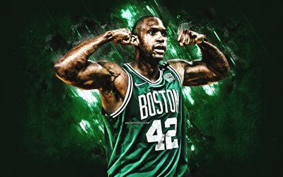 Al-Horford, Boston Celtics, Dominican basketball player, portrait, NBA, green stone background, basketball, Alfred Joel Horford Reynoso, National Basketball Association