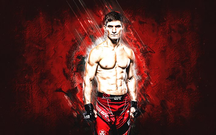 Movsar Evloev, MMA, Russian mixed martial artist, UFC, red stone background, Ultimate Fighting Championship, USA
