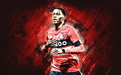 Jonathan David, Lille OSC, Canadian soccer player, red stone background, soccer, Ligue 1, Jonathan Christian David, Lille Olympique Sporting Club, Lille