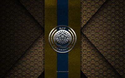 équipe nationale de football du kazakhstan, uefa, texture tricotée bleu jaune, europe, logo de l'équipe nationale de football du kazakhstan, football, emblème de l'équipe nationale de football du kazakhstan, kazakhstan