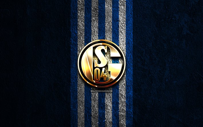 logótipo dourado do fc schalke 04, 4k, fundo de pedra azul, bundesliga, clube de futebol alemão, logo do schalke 04, futebol, emblema do schalke 04, schalke 04, schalke 04 fc