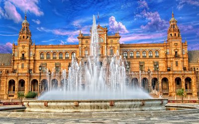 Spagna, palazzo, estate, fontana, Sevilla