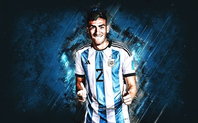 lautaro di lollo, argentinien national football team, blauer steinhintergrund, argentinischer fußballspieler, argentinien, fußball