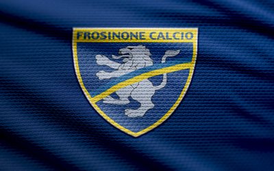 फ्रोसिनोन कपड़े का लोगो, 4k, नीले कपड़े की पृष्ठभूमि, सीरी ए, bokeh, फुटबॉल, फ्रोसिनोन लोगो, फ़ुटबॉल, फ्रोसिनोन प्रतीक, फ्रोसिनोन एफसी, इटैलियन फुटबॉल क्लब, फ्रोसिनोन कैल्सियो