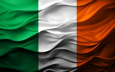 4k, irlannin lippu, eurooppalaiset maat, 3d irlannin lippu, eurooppa, 3d  rakenne, irlannin päivä, kansalliset symbolit, 3d  taide, irlanti