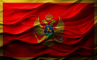 4k, bandiera del montenegro, paesi europei, bandiera 3d montenegro, europa, texture 3d, giorno del montenegro, simboli nazionali, 3d art, montenegro